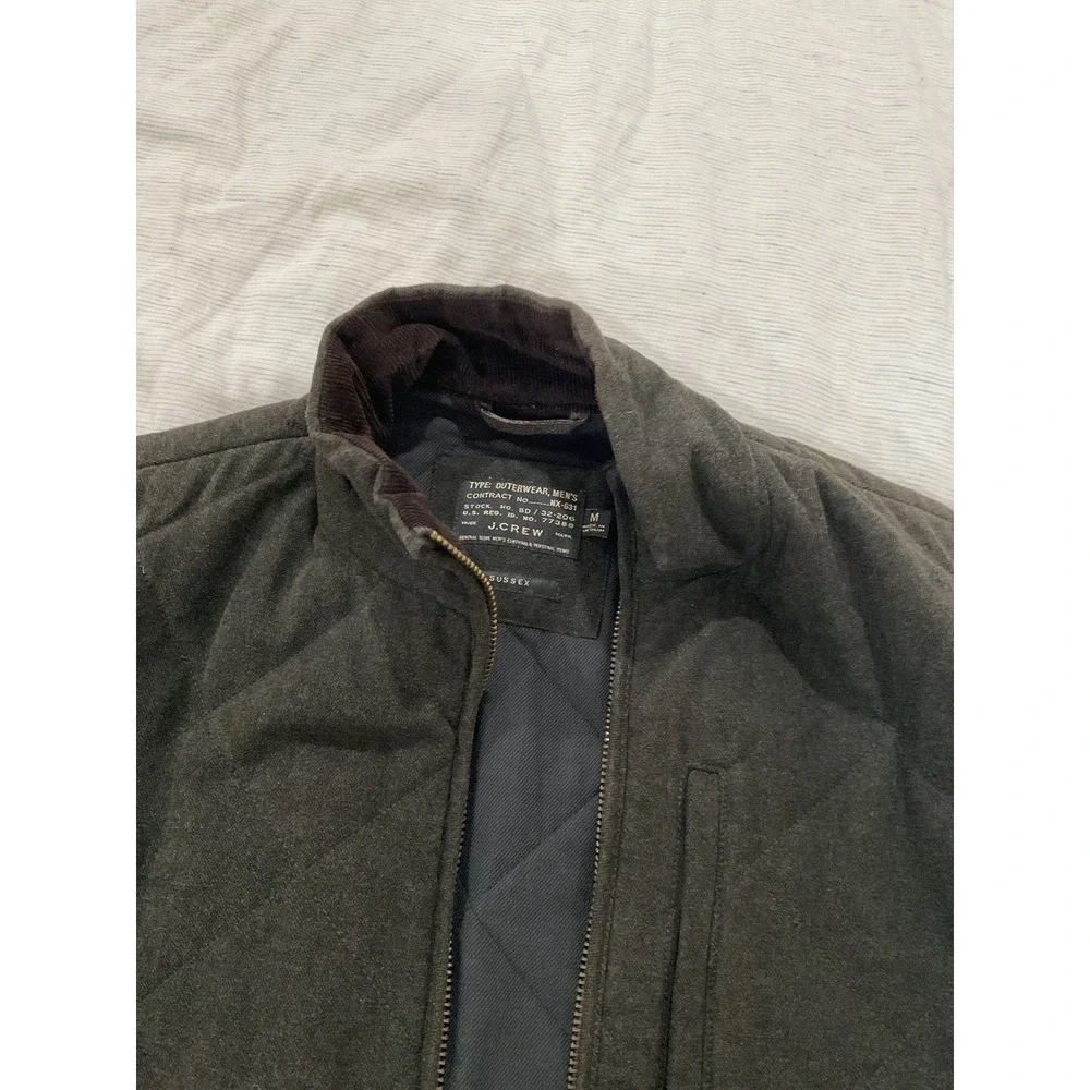 J.Crew Sussex Quilted Vest Mens Medium Gray PrimaLoft Insulated Full Zip Cotton